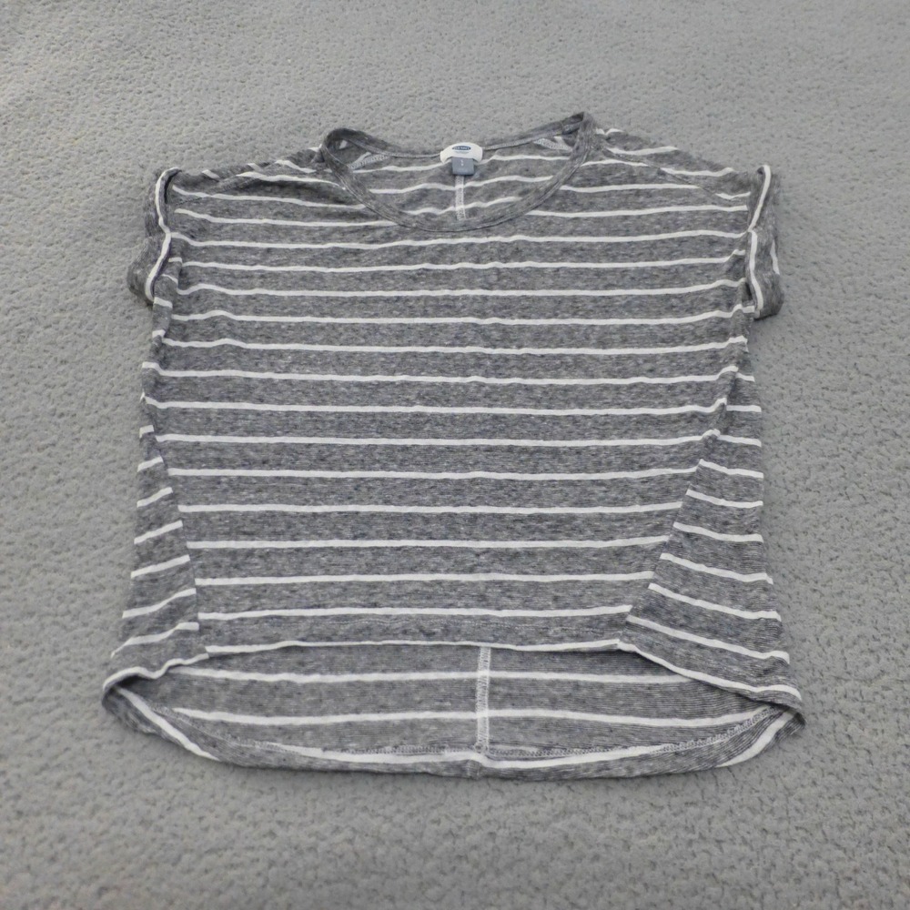 Old Navy Top Womens Striped Crew Neck Cuffed Short Sleeve High-Low Grey Small